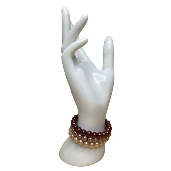 Pearl Bracelet Set of 3 Stretch Tri Color - Picture 1 of 3